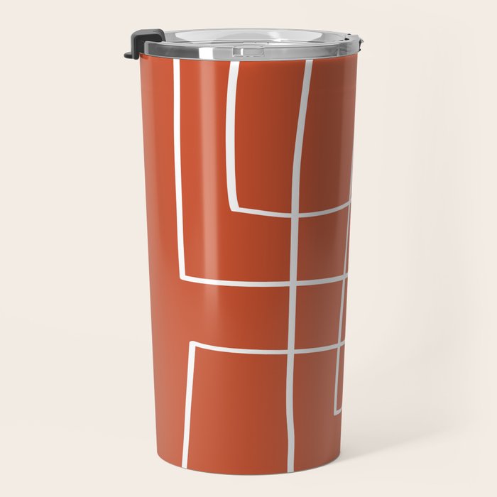 Burnt Orange White Line Art Minimalist Orange Artwork Travel Mug Gallery Image 3