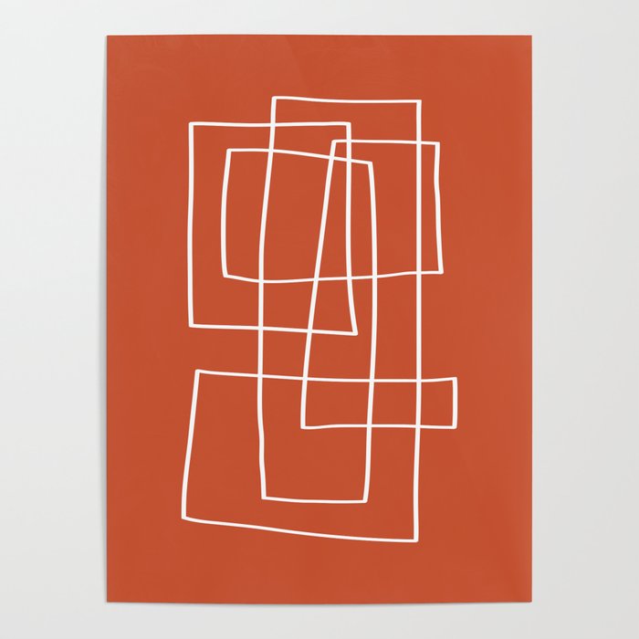 Burnt Orange White Line Art Minimalist Orange Artwork Poster Gallery Image 1