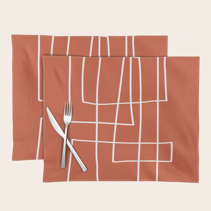 Burnt Orange White Line Art Minimalist Orange Artwork Placemat Gallery Image 1