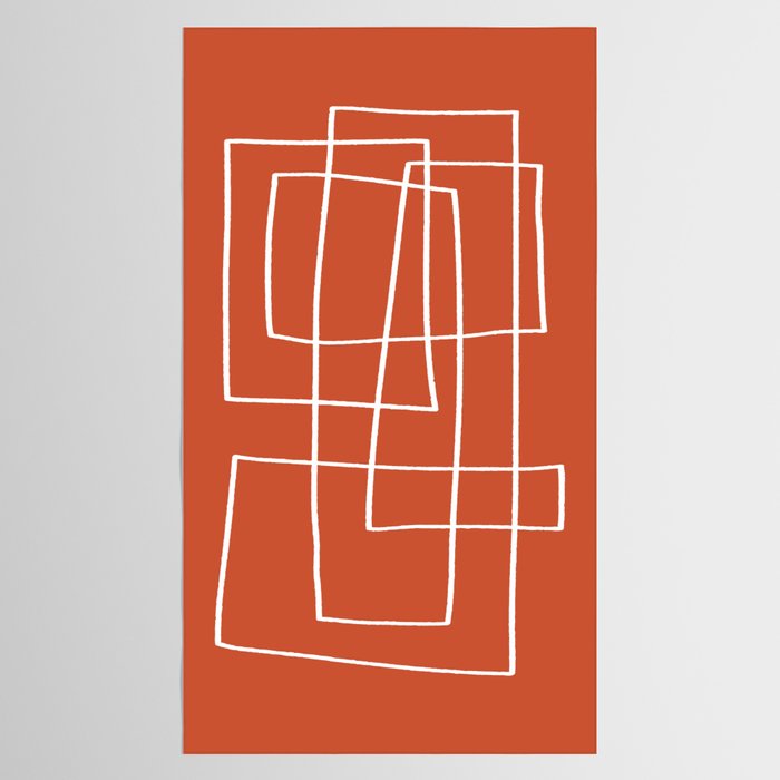 Burnt Orange White Line Art Minimalist Orange Artwork Tablecloth Gallery Image 2