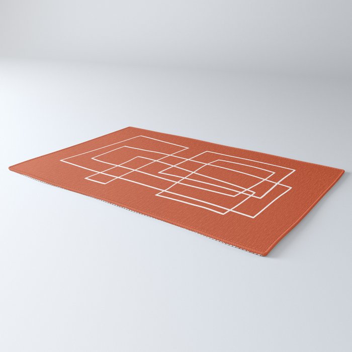 Burnt Orange White Line Art Minimalist Orange Artwork Rug Gallery Image 3