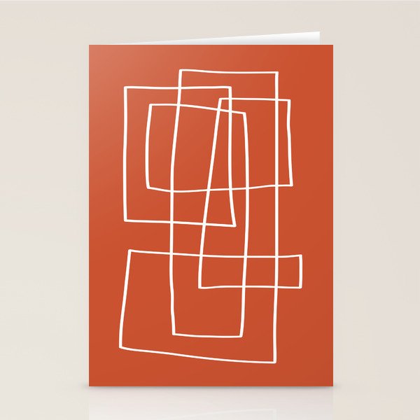 Burnt Orange White Line Art Minimalist Orange Artwork Stationery Card Gallery Image 1