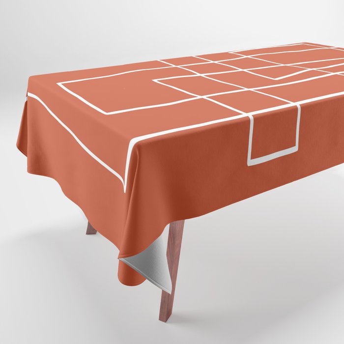 Burnt Orange White Line Art Minimalist Orange Artwork Tablecloth Gallery Image 1