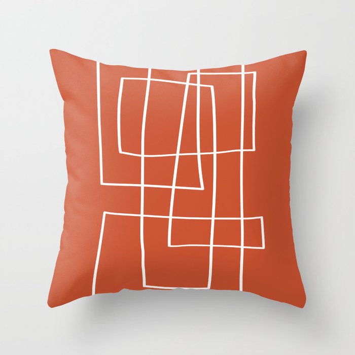 Burnt Orange White Line Art Minimalist Orange Artwork Throw Pillow Gallery Image 1