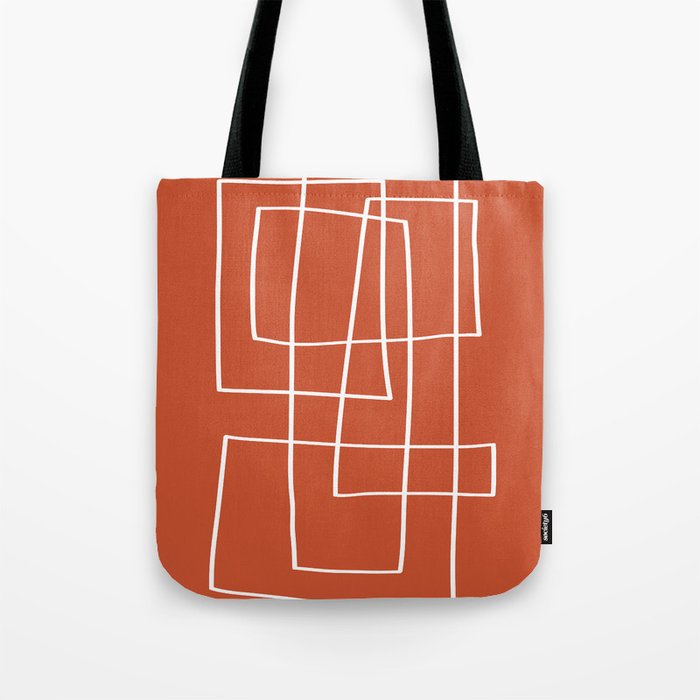 Burnt Orange White Line Art Minimalist Orange Artwork Tote Bag Gallery Image 1