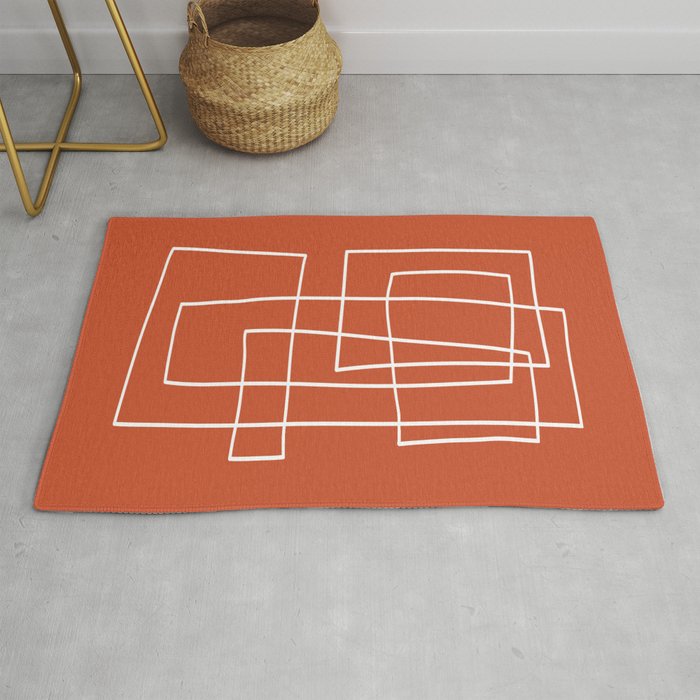 Burnt Orange White Line Art Minimalist Orange Artwork Rug Gallery Image 1
