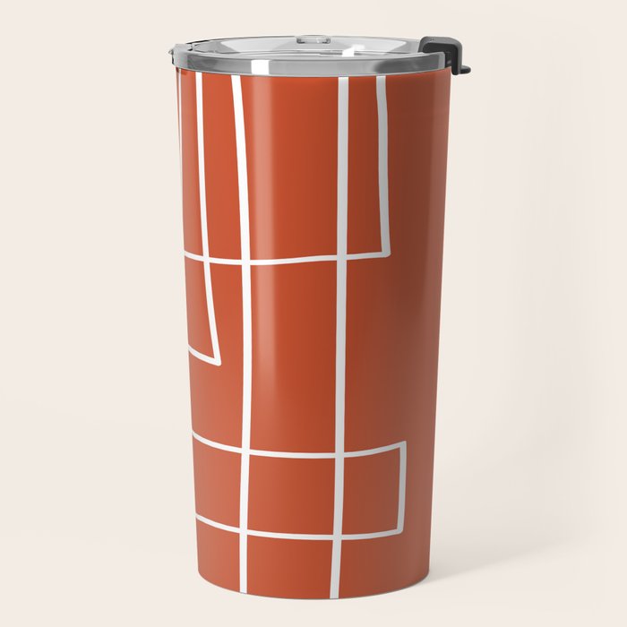 Burnt Orange White Line Art Minimalist Orange Artwork Travel Mug Gallery Image 2