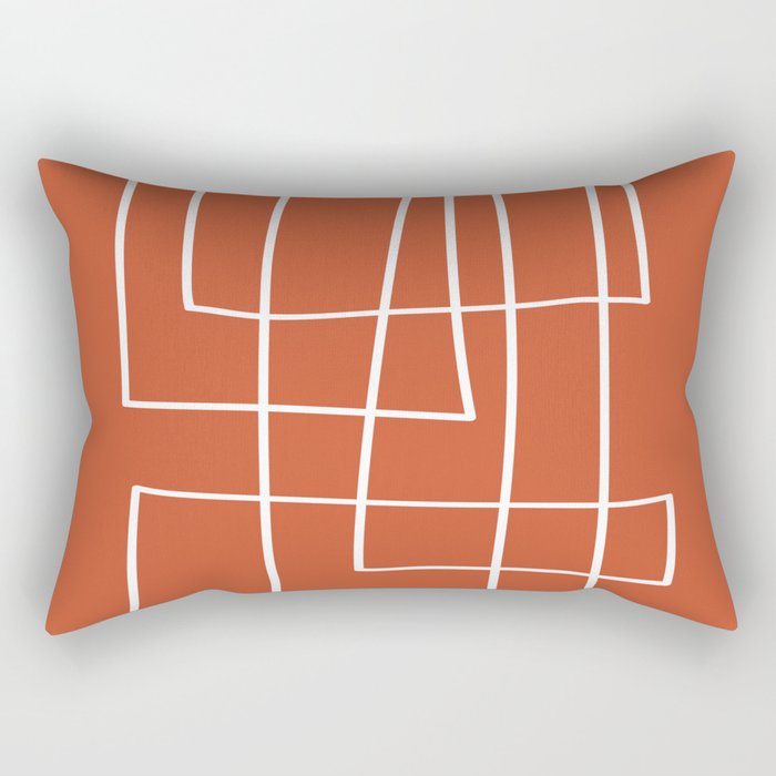 Burnt Orange White Line Art Minimalist Orange Artwork Rectangular Pillow Gallery Image 2