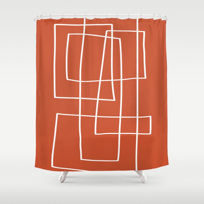 Burnt Orange White Line Art Minimalist Orange Artwork Shower Curtain Gallery Image 1