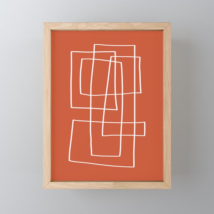 Burnt Orange White Line Art Minimalist Orange Artwork Mini Art Print Gallery Image 1