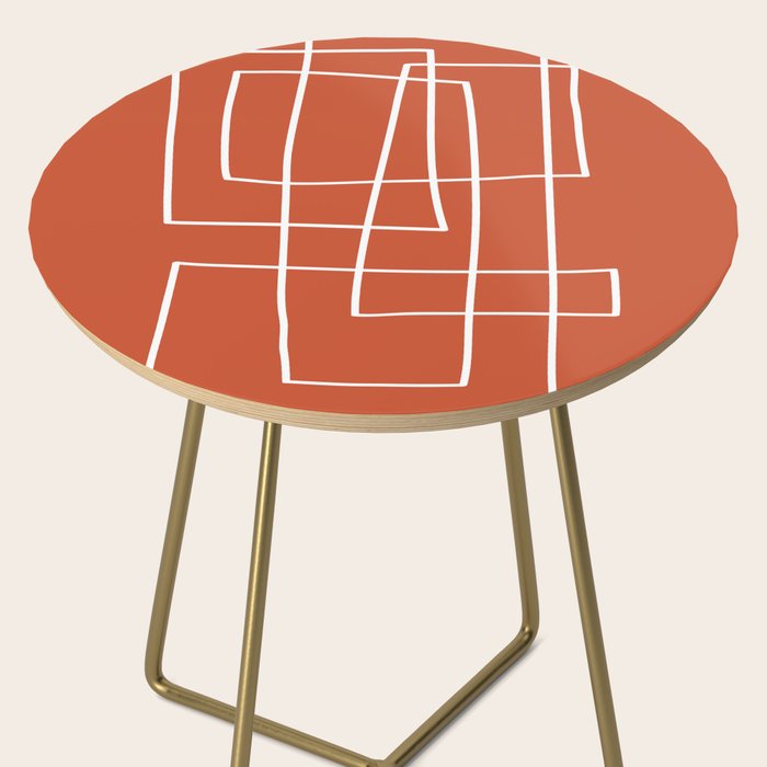 Burnt Orange White Line Art Minimalist Orange Artwork Side Table Gallery Image 2