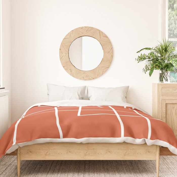Burnt Orange White Line Art Minimalist Orange Artwork Duvet Cover Gallery Image 3
