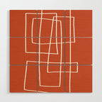 Burnt Orange White Line Art Minimalist Orange Artwork Wood Wall Art Gallery Image 1