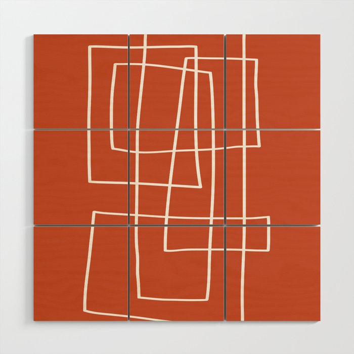 Burnt Orange White Line Art Minimalist Orange Artwork Wood Wall Art Gallery Image 1