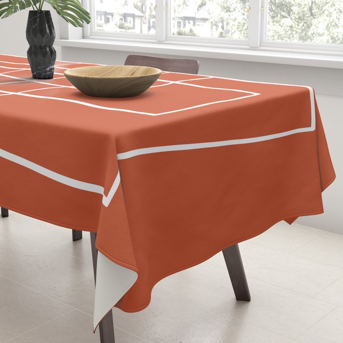 Burnt Orange White Line Art Minimalist Orange Artwork Tablecloth Gallery Image 3