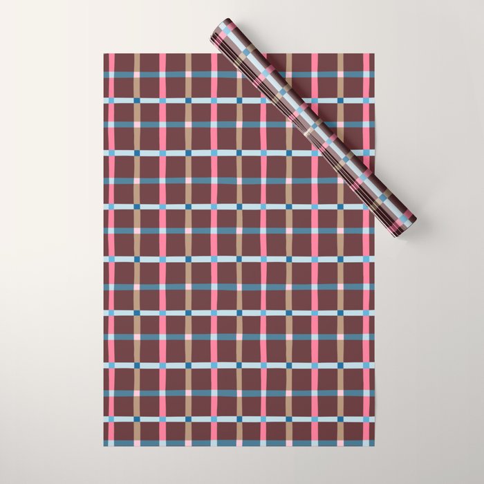 Windowpane Plaid Burgundy Wrapping Paper Gallery Image 1