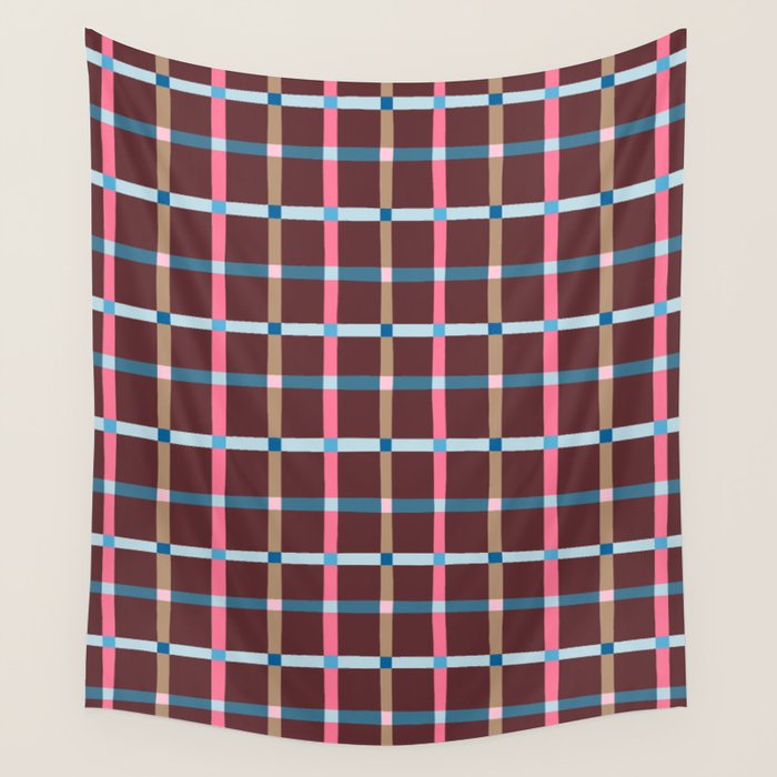 Windowpane Plaid Burgundy Wall Tapestry Gallery Image 4