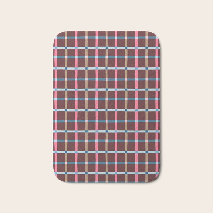 Windowpane Plaid Burgundy Bath Mat Gallery Image 1