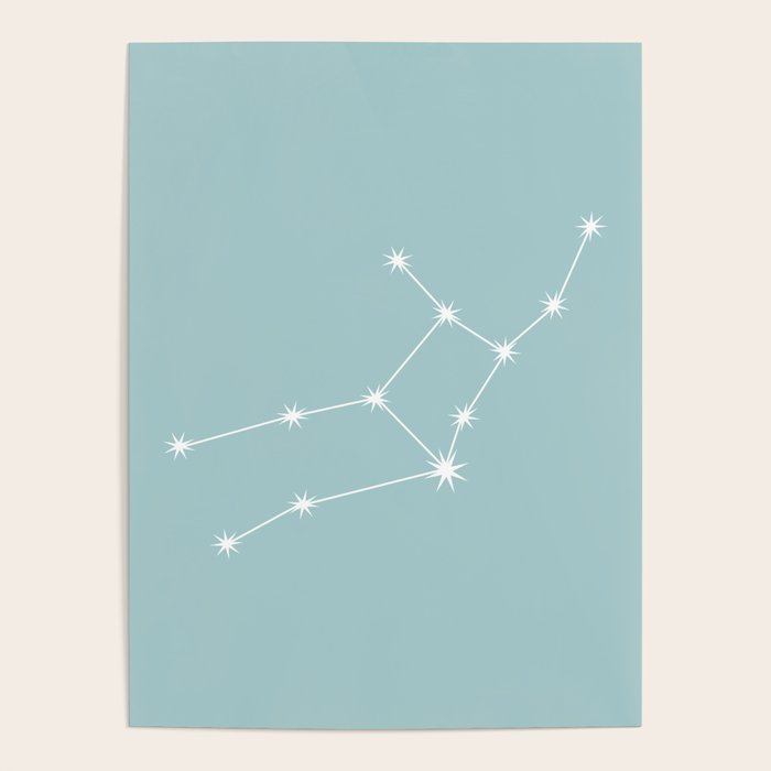 Virgo Zodiac Star Constellation Line Art Pastel Teal Poster Gallery Image 1