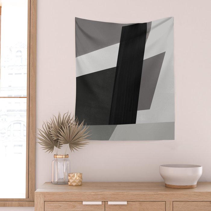 Geometric black and gray minimalist Wall Tapestry Gallery Image 2