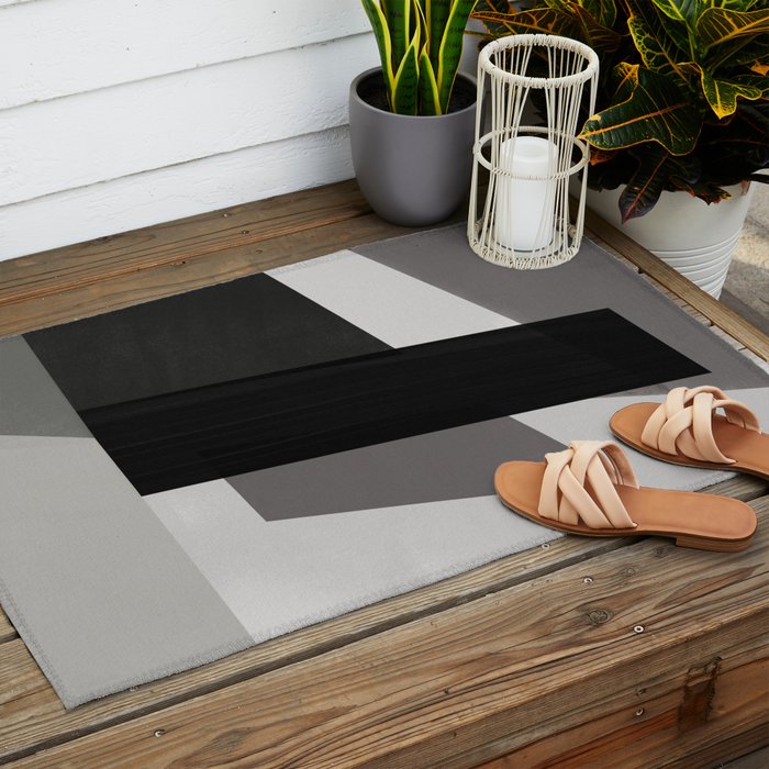 Geometric black and gray minimalist Outdoor Rug Gallery Image 2