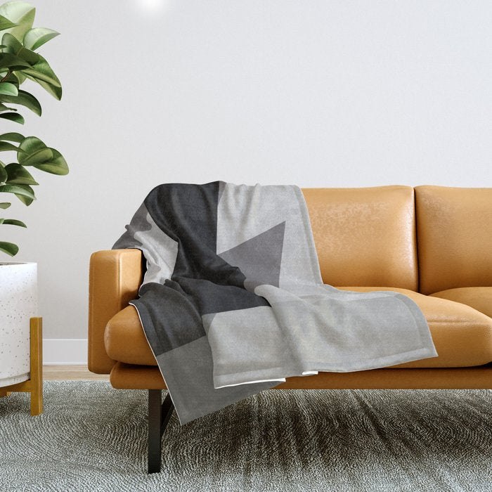 Geometric black and gray minimalist Throw Blanket Gallery Image 1