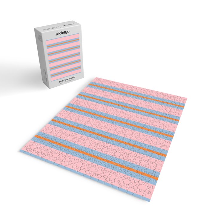 Cute Basic Stripe Pattern in Pink, Light Blue, and Orange Jigsaw Puzzle Gallery Image 2