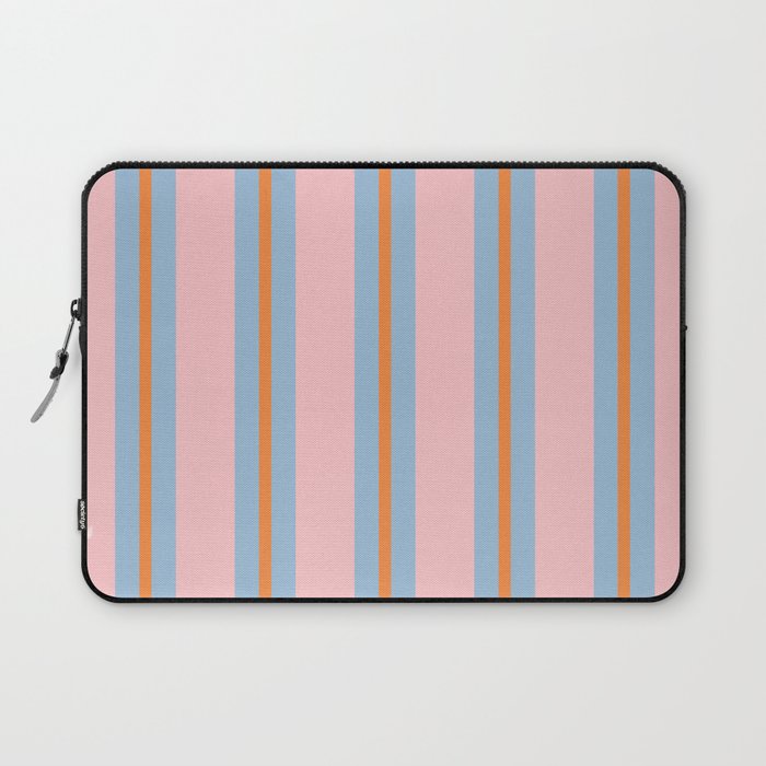 Cute Basic Stripe Pattern in Pink, Light Blue, and Orange Laptop Sleeve Gallery Image 1