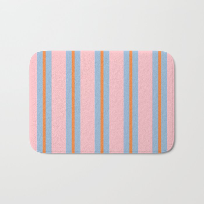 Cute Basic Stripe Pattern in Pink, Light Blue, and Orange Bath Mat Gallery Image 1