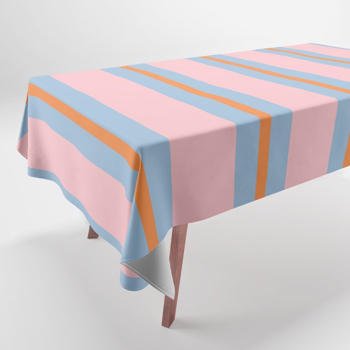 Cute Basic Stripe Pattern in Pink, Light Blue, and Orange Tablecloth Gallery Image 1