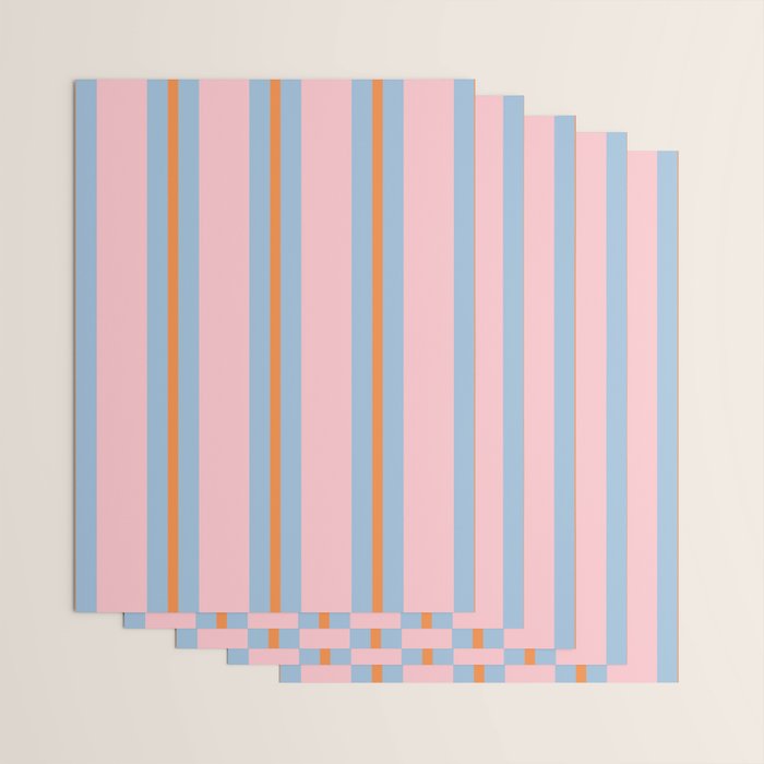 Cute Basic Stripe Pattern in Pink, Light Blue, and Orange Wrapping Paper Gallery Image 3
