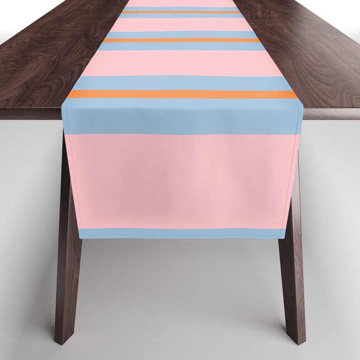 Cute Basic Stripe Pattern in Pink, Light Blue, and Orange Table Runner Gallery Image 1