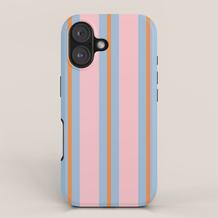 Cute Basic Stripe Pattern in Pink, Light Blue, and Orange iPhone Case Gallery Image 1