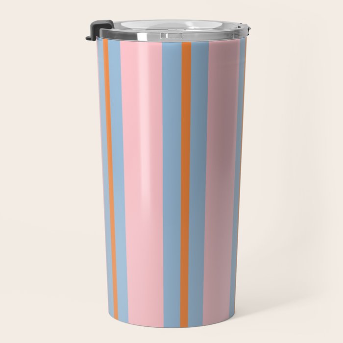 Cute Basic Stripe Pattern in Pink, Light Blue, and Orange Travel Mug Gallery Image 3