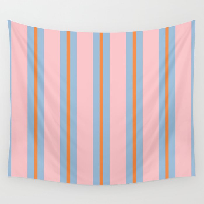 Cute Basic Stripe Pattern in Pink, Light Blue, and Orange Wall Tapestry Gallery Image 4