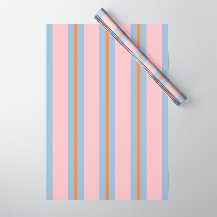 Cute Basic Stripe Pattern in Pink, Light Blue, and Orange Wrapping Paper Gallery Image 1
