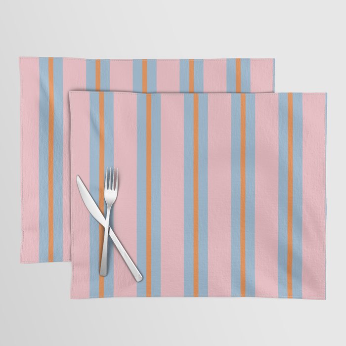 Cute Basic Stripe Pattern in Pink, Light Blue, and Orange Placemat Gallery Image 1