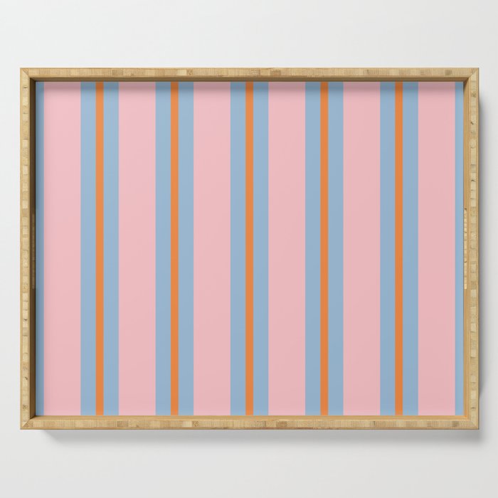 Cute Basic Stripe Pattern in Pink, Light Blue, and Orange Serving Tray Gallery Image 1