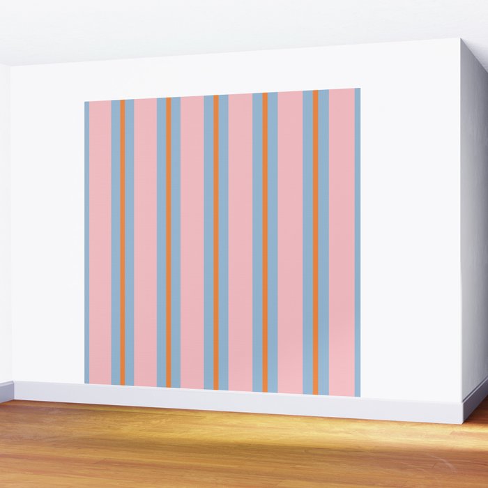 Cute Basic Stripe Pattern in Pink, Light Blue, and Orange Wall Mural Gallery Image 2