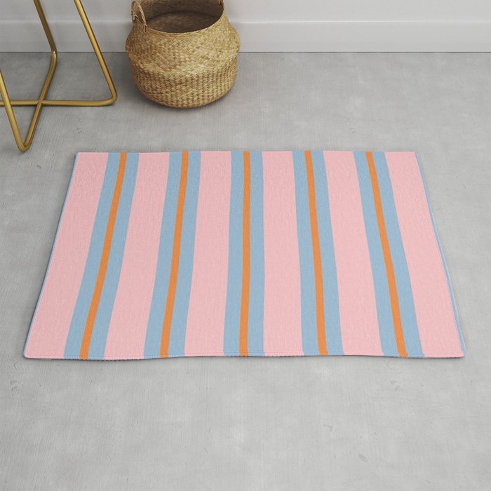 Cute Basic Stripe Pattern in Pink, Light Blue, and Orange Rug Gallery Image 1