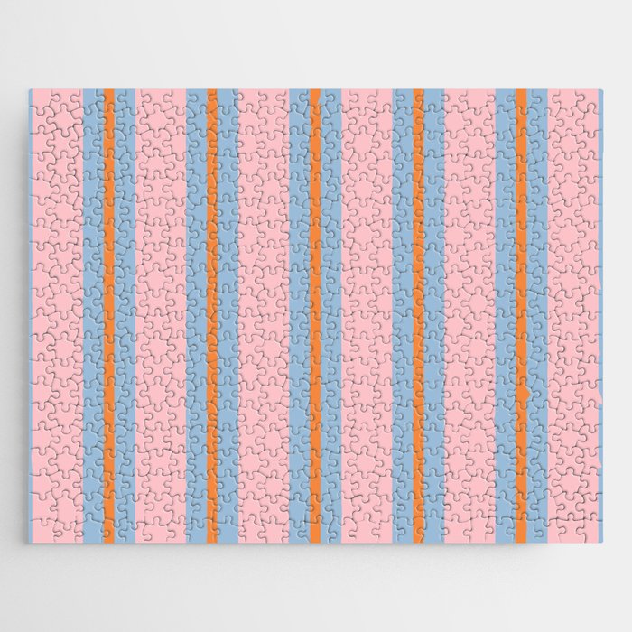 Cute Basic Stripe Pattern in Pink, Light Blue, and Orange Jigsaw Puzzle Gallery Image 1
