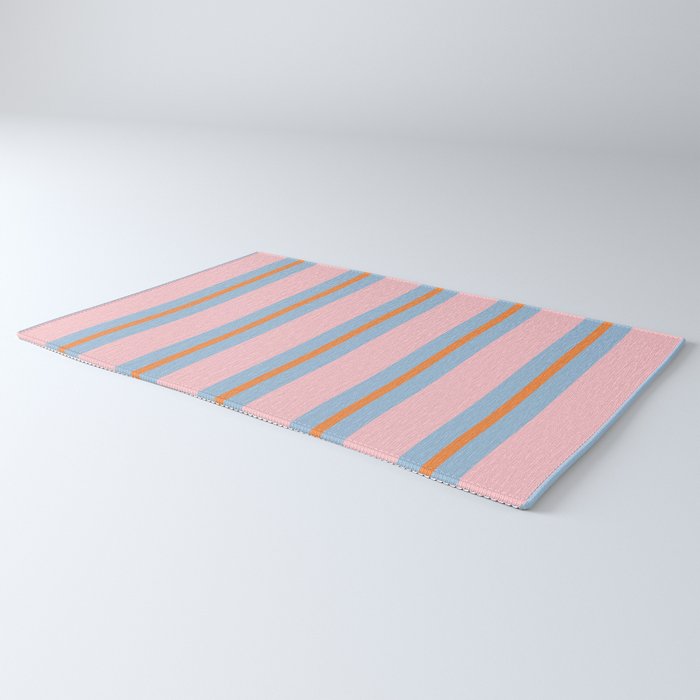 Cute Basic Stripe Pattern in Pink, Light Blue, and Orange Rug Gallery Image 3