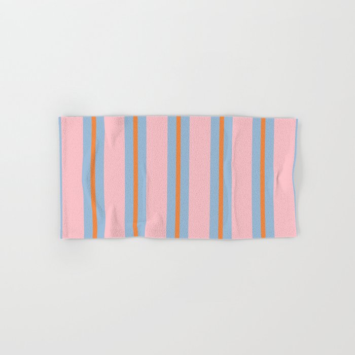 Cute Basic Stripe Pattern in Pink, Light Blue, and Orange Bath Towel Gallery Image 1