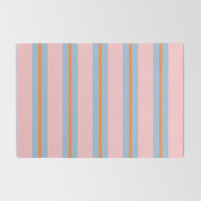 Cute Basic Stripe Pattern in Pink, Light Blue, and Orange Rug Gallery Image 2