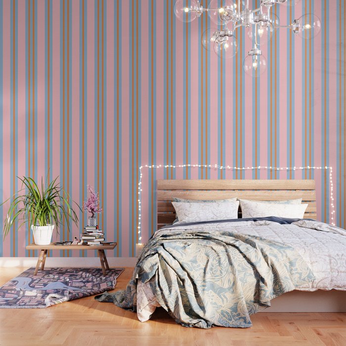 Cute Basic Stripe Pattern in Pink, Light Blue, and Orange Wallpaper Gallery Image 3