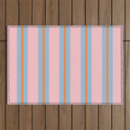 Cute Basic Stripe Pattern in Pink, Light Blue, and Orange Outdoor Rug Gallery Image 1