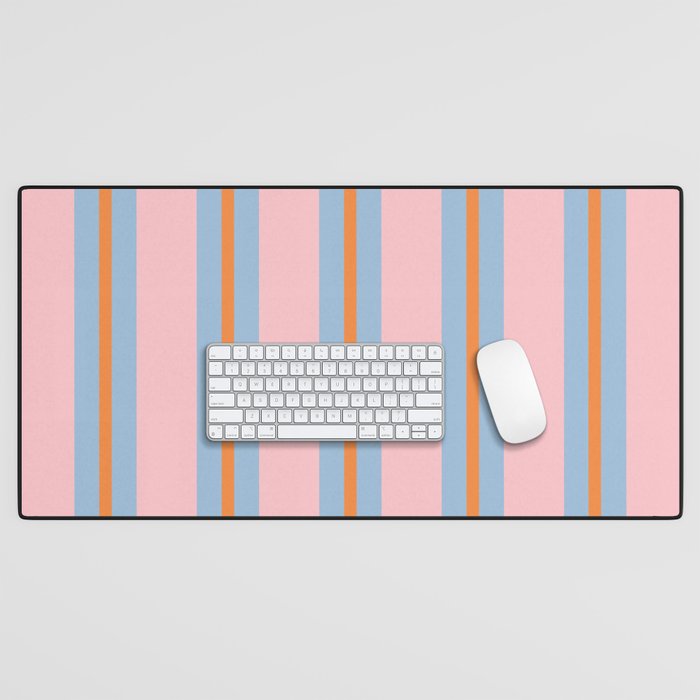 Cute Basic Stripe Pattern in Pink, Light Blue, and Orange Desk Mat Gallery Image 1