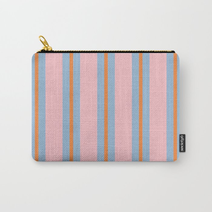 Cute Basic Stripe Pattern in Pink, Light Blue, and Orange Carry All Pouch Gallery Image 1