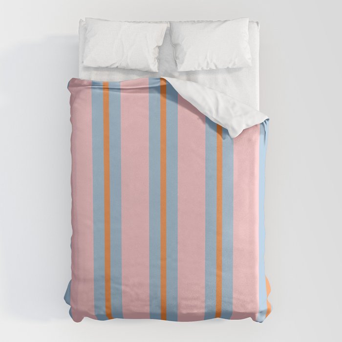 Cute Basic Stripe Pattern in Pink, Light Blue, and Orange Duvet Cover Gallery Image 6