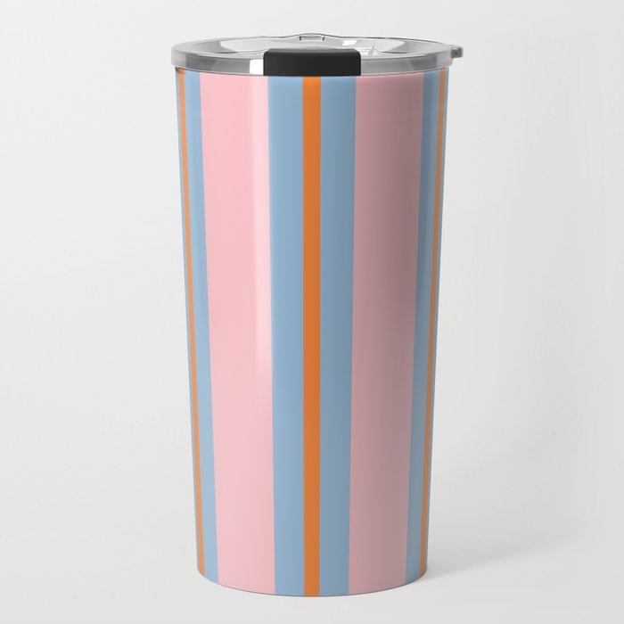 Cute Basic Stripe Pattern in Pink, Light Blue, and Orange Travel Mug Gallery Image 1